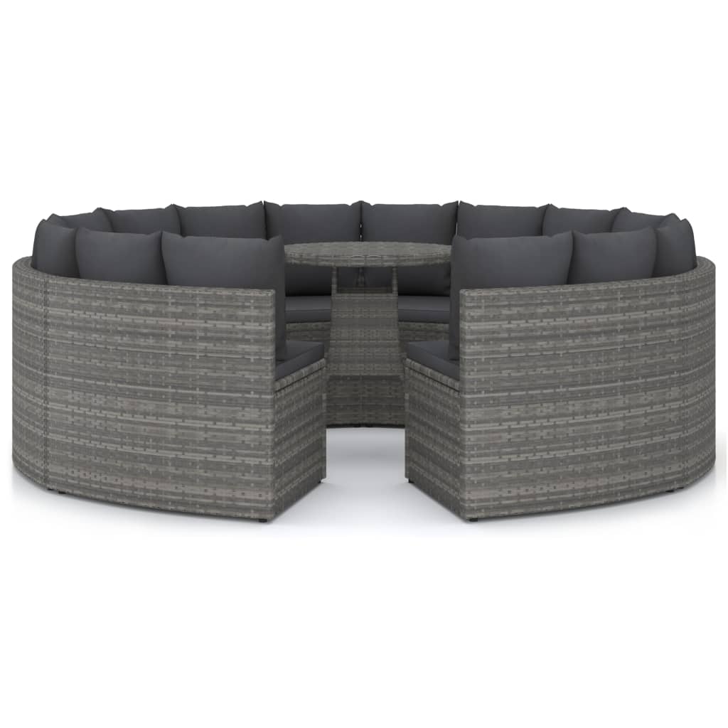 -Delige Loungeset Met Kussens Poly Rattan 9 Grijs