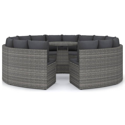-Delige Loungeset Met Kussens Poly Rattan 9 Grijs