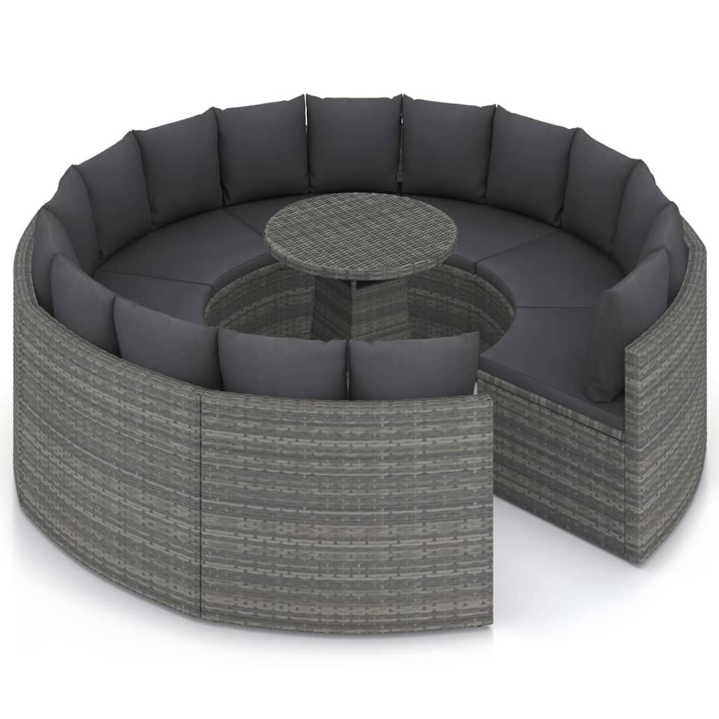 -Delige Loungeset Met Kussens Poly Rattan 9 Grijs