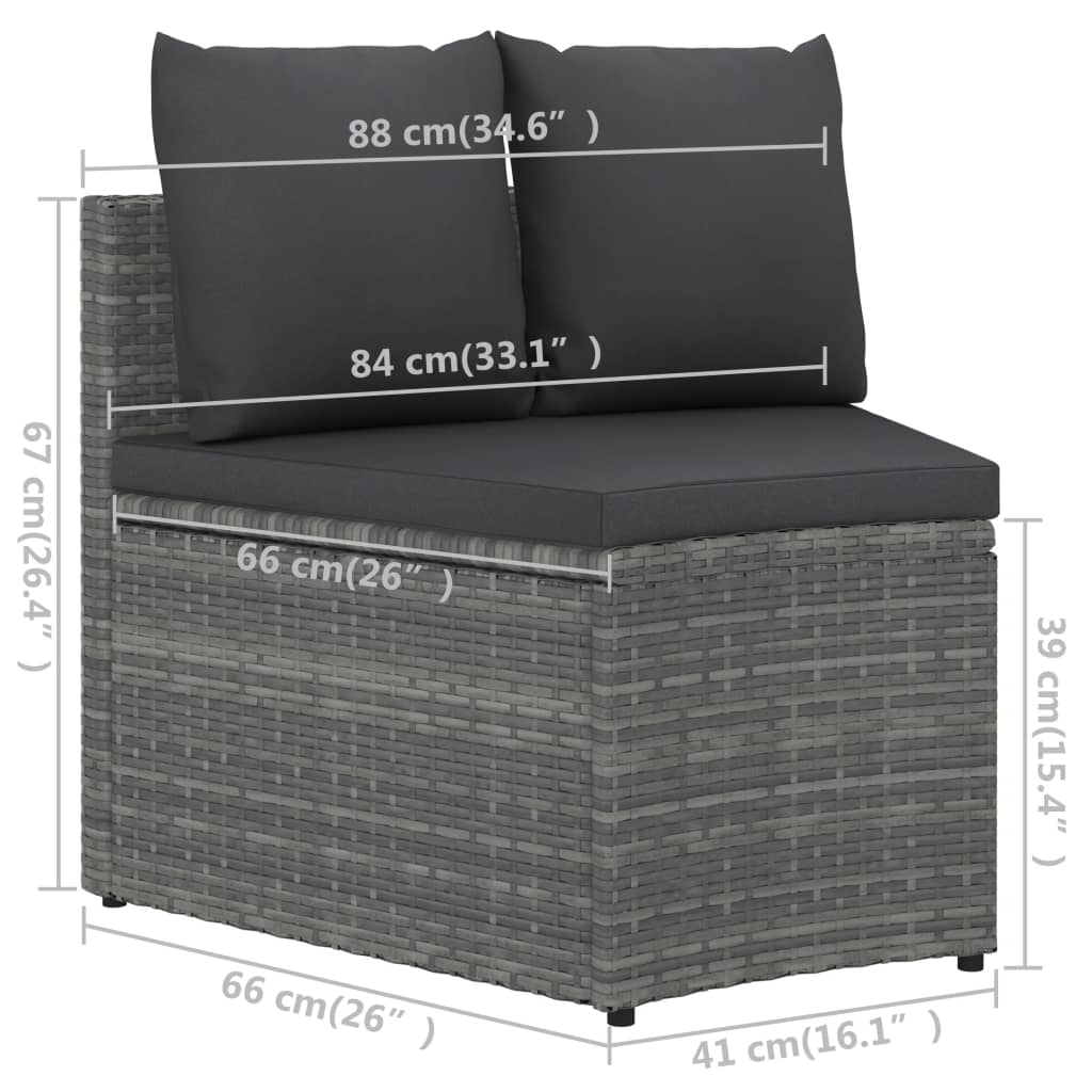 -Delige Loungeset Met Kussens Poly Rattan 9 Grijs