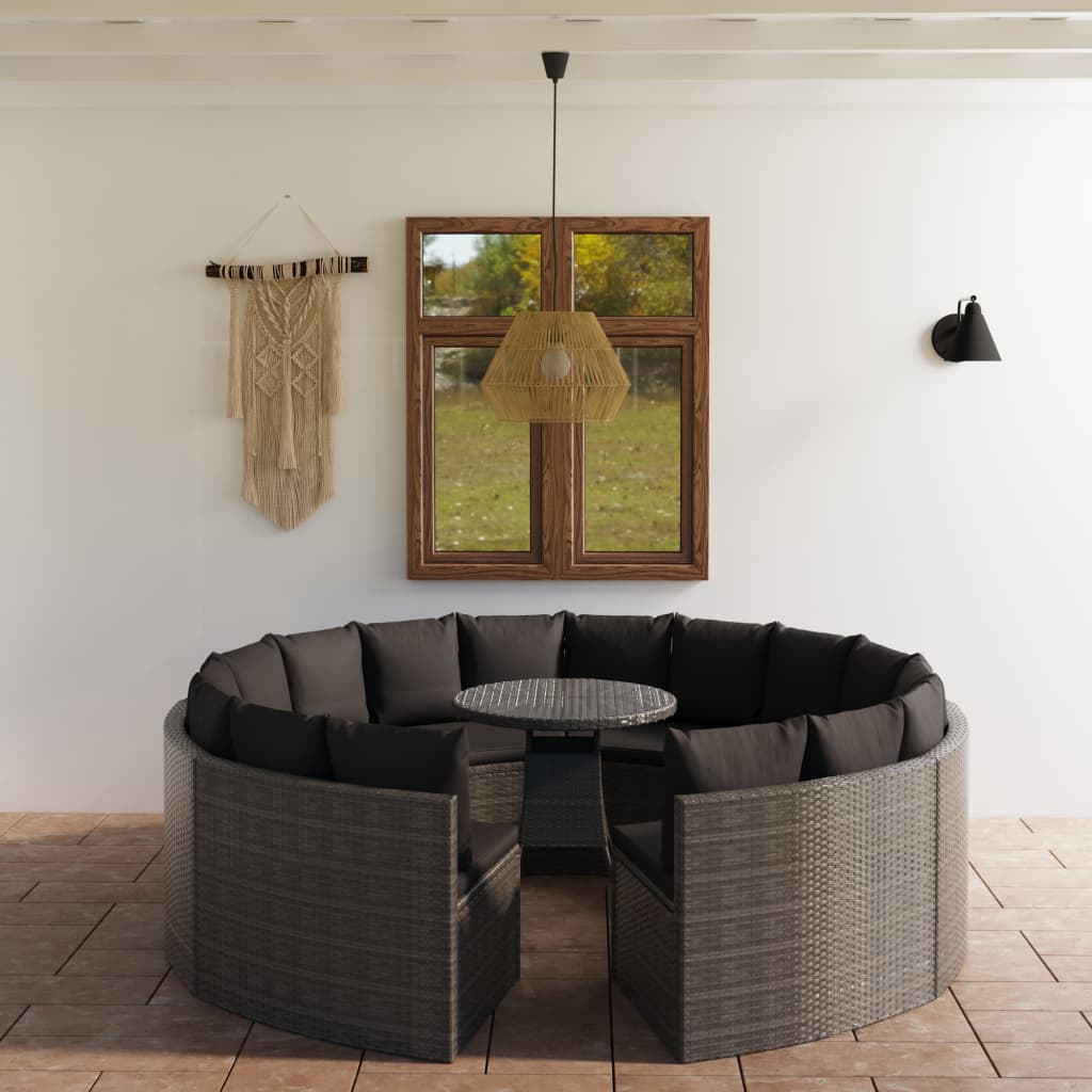 -Delige Loungeset Met Kussens Poly Rattan 9 Grijs