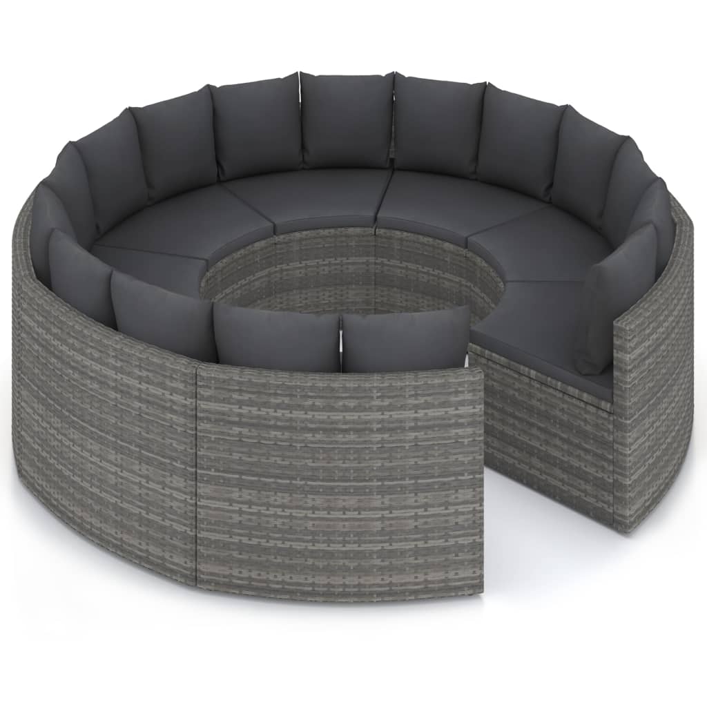 Loungeset Met Kussens Poly Rattan 8 Grijs
