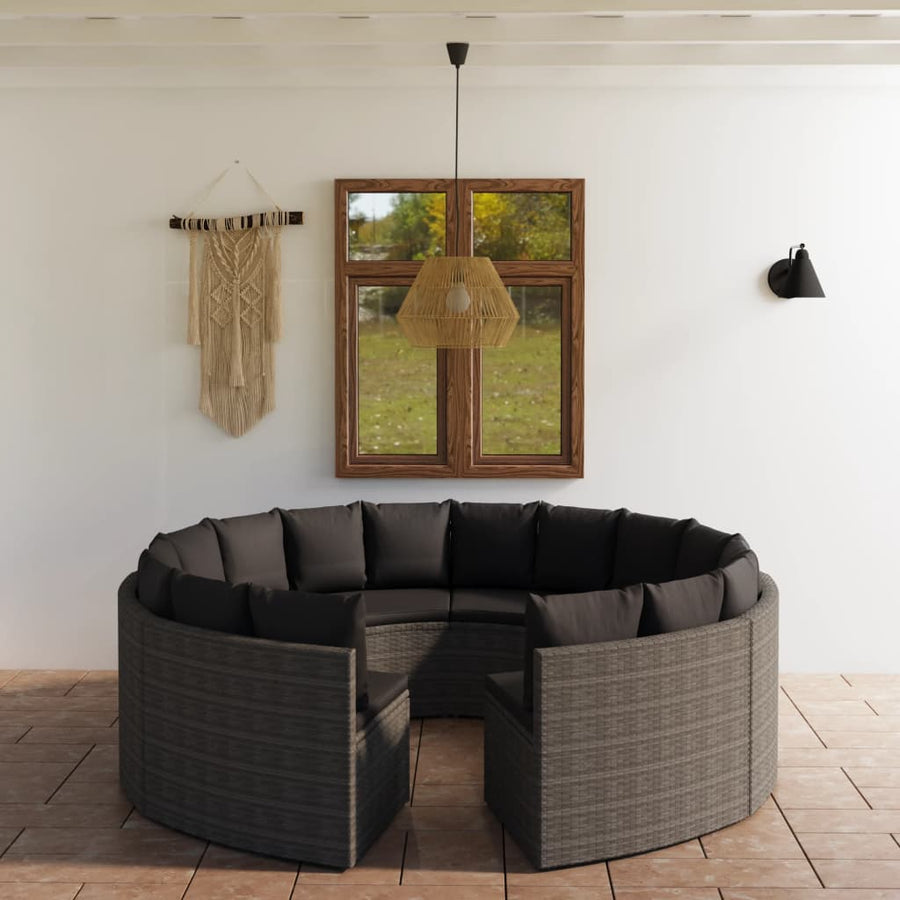 Loungeset Met Kussens Poly Rattan 8 Grijs