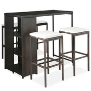 Tuinbarset 5-delig poly rattan bruin met kussens