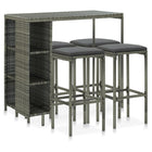 5-Piece Garden Bar Set with Cushions Poly Rattan Grey