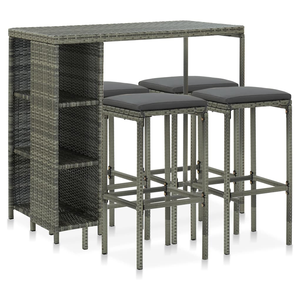 5-Delige Tuinbarset Met Kussens Poly Rattan Grijs
