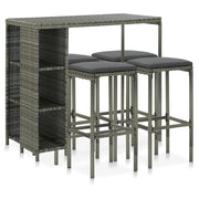 Tuinbarset 5-delig poly rattan grijs met kussens