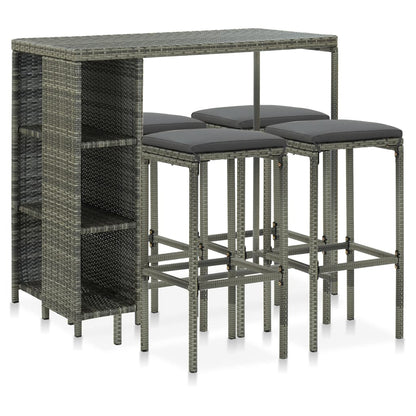 5-Delige Tuinbarset Met Kussens Poly Rattan Grijs