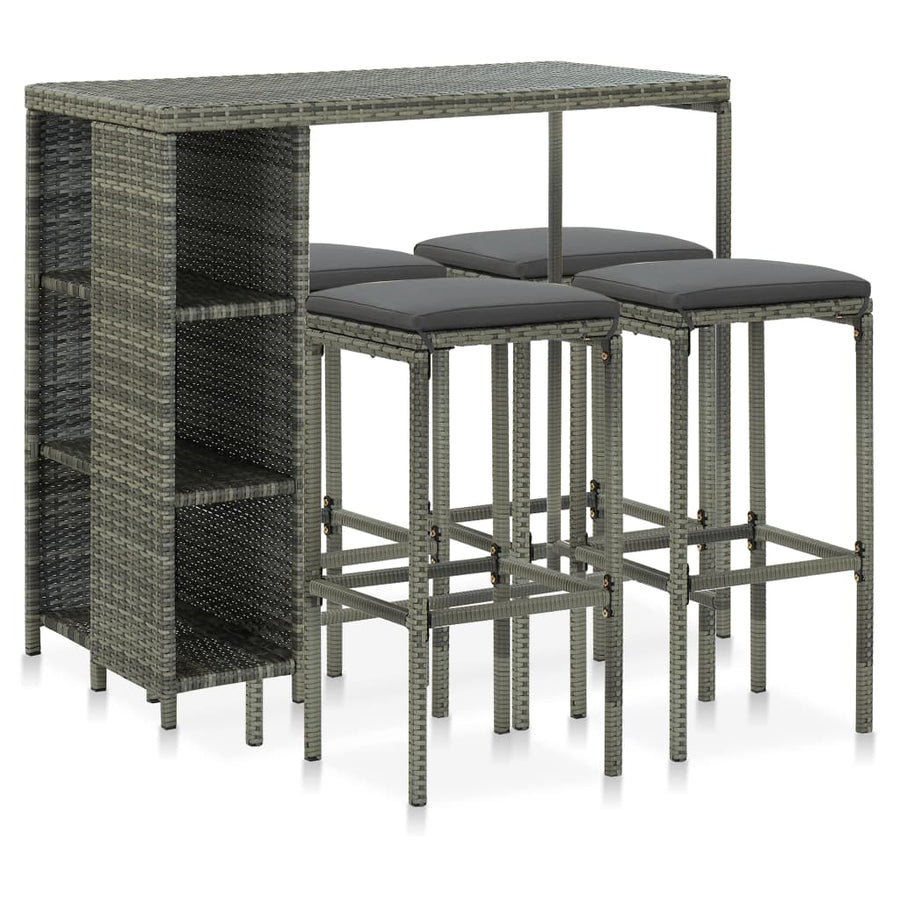 5-Delige Tuinbarset Met Kussens Poly Rattan Grijs