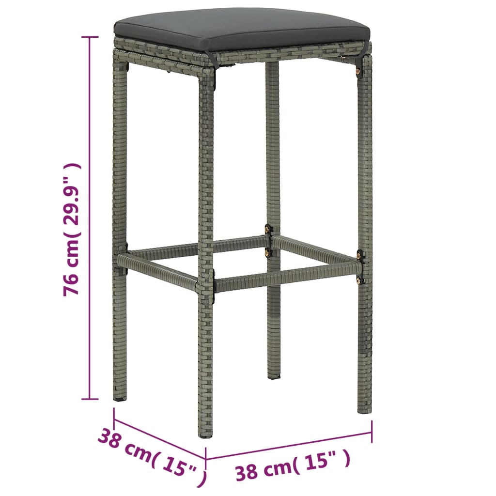 5-Delige Tuinbarset Met Kussens Poly Rattan Grijs