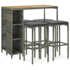 Tuinbarset 5-delig poly rattan grijs