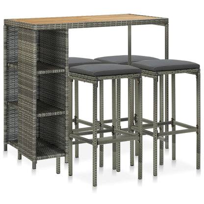 5-Delige Tuinbarset Met Kussens Poly Rattan Grijs en bruin
