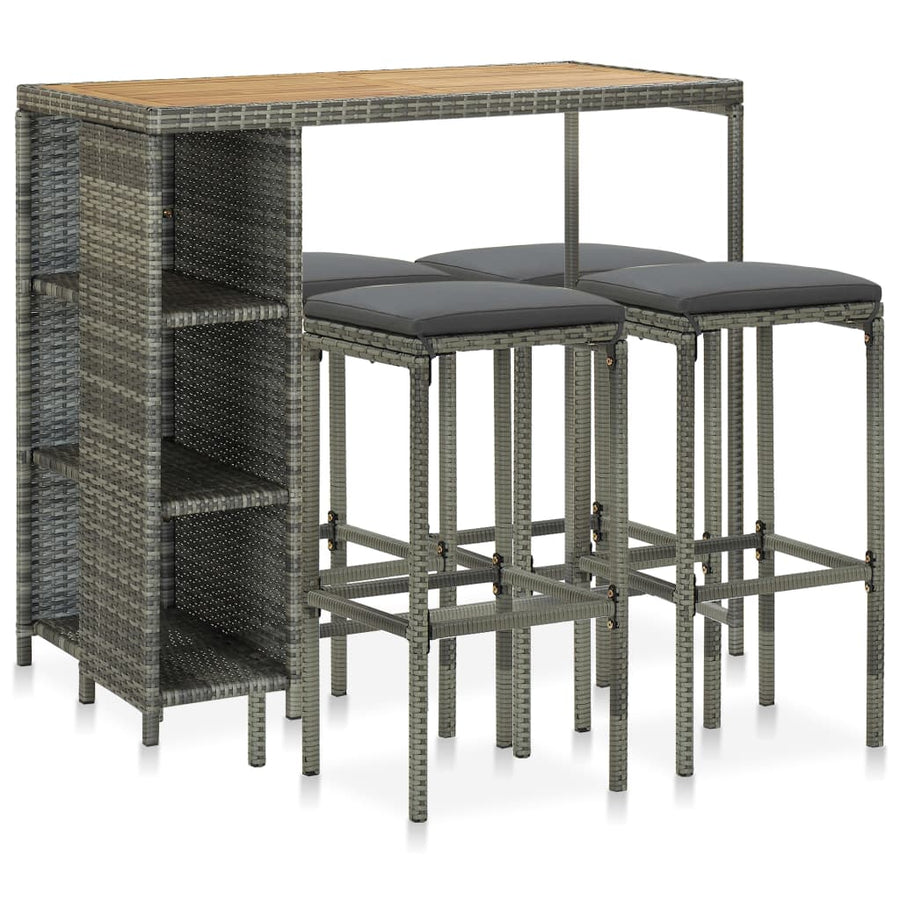 5-Delige Tuinbarset Met Kussens Poly Rattan Grijs en bruin