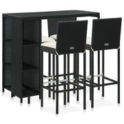 5-piece Garden Bar Set with Cushions Poly Rattan Black