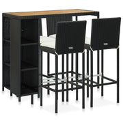 5-piece Garden Bar Set with Cushions Poly Rattan Black