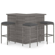 Tuinbarset 4-delig poly rattan grijs