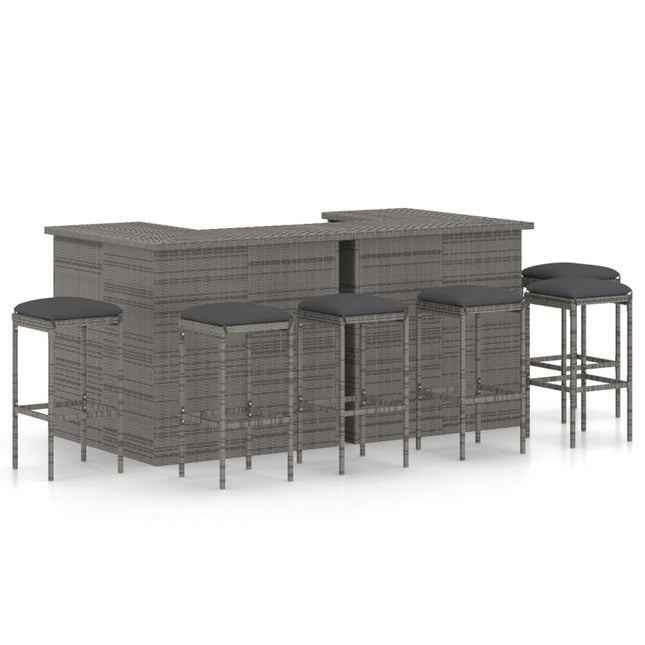 -Delige Tuinbarset Met Kussens Poly Rattan 8 Grijs