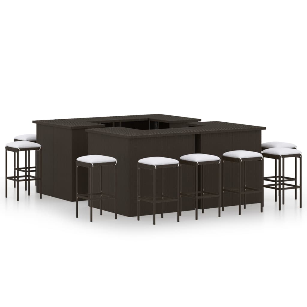 -Delige Tuinbarset Met Kussens Poly Rattan 16 Bruin