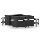 Tuinbarset 16-delig poly rattan zwart met kussens