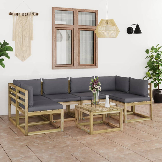 7-Delige Loungeset Met Kussens Geïmpregneerd Grenenhout Antraciet 1 2x hoek + 4x midden + Tafel