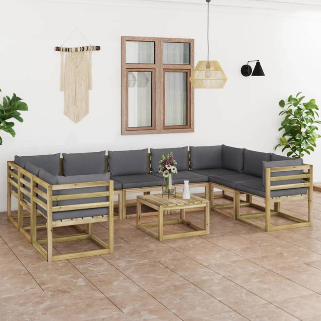 0-Delige Loungeset Met Kussens Geïmpregneerd Grenenhout Antraciet 1 4x hoek + 5x midden + Tafel