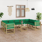 0-Delige Loungeset Met Kussens Geïmpregneerd Grenenhout Groen 1 4x hoek + 5x midden + Tafel