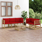 6-Delige Loungeset Met Rode Kussens Rood 1 4x hoek + midden + Tafel