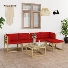 6-Delige Loungeset Met Kussens Geïmpregneerd Grenenhout Rood 1 2x hoek + 2x midden + 2x Tafel