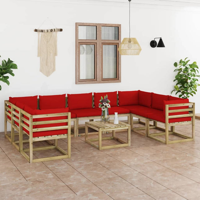 0-Delige Loungeset Met Kussens Geïmpregneerd Grenenhout Rood 1 4x hoek + 5x midden + Tafel