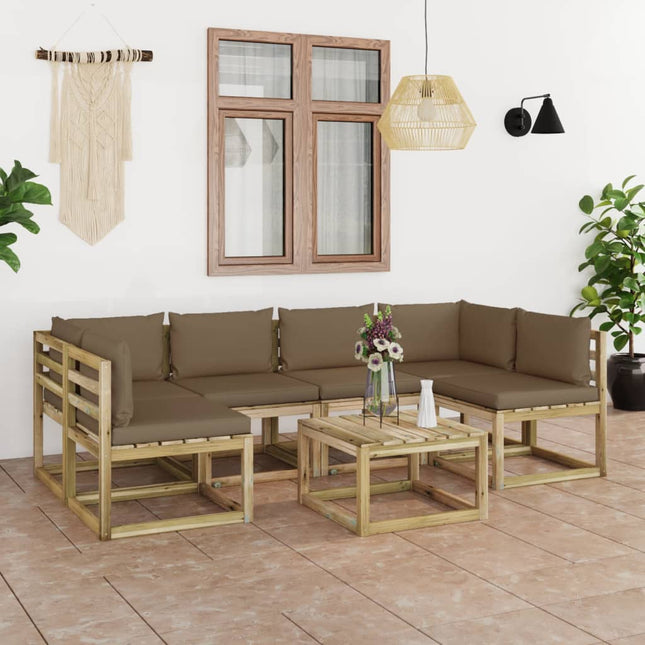 7-Delige Loungeset Met Kussens Geïmpregneerd Grenenhout Taupe 1 2x hoek + 4x midden + Tafel