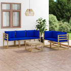 6-Delige Loungeset Met E Kussens Blauw 1 4x hoek + midden + Tafel