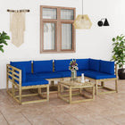 7-Delige Loungeset Met Kussens Geïmpregneerd Grenenhout Blauw 1 2x hoek + 4x midden + Tafel