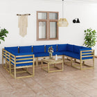 0-Delige Loungeset Met Kussens Geïmpregneerd Grenenhout Blauw 1 4x hoek + 5x midden + Tafel