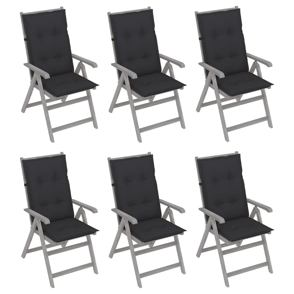 Tuinstoelen 6 st verstelbaar met kussens massief acaciahout