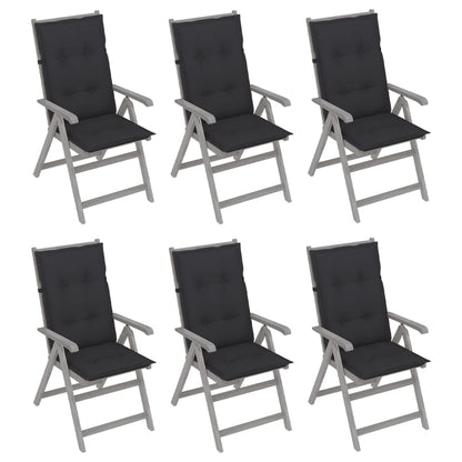 Tuinstoelen 6 st verstelbaar met kussens massief acaciahout
