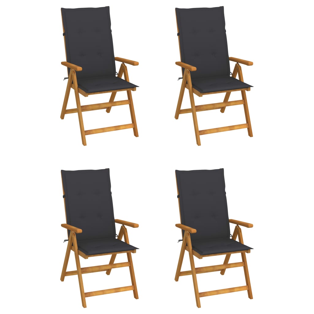 Tuinstoelen 4 st verstelbaar met kussens massief acaciahout
