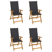 Tuinstoelen 4 st massief acaciahout verstelbaar met kussens