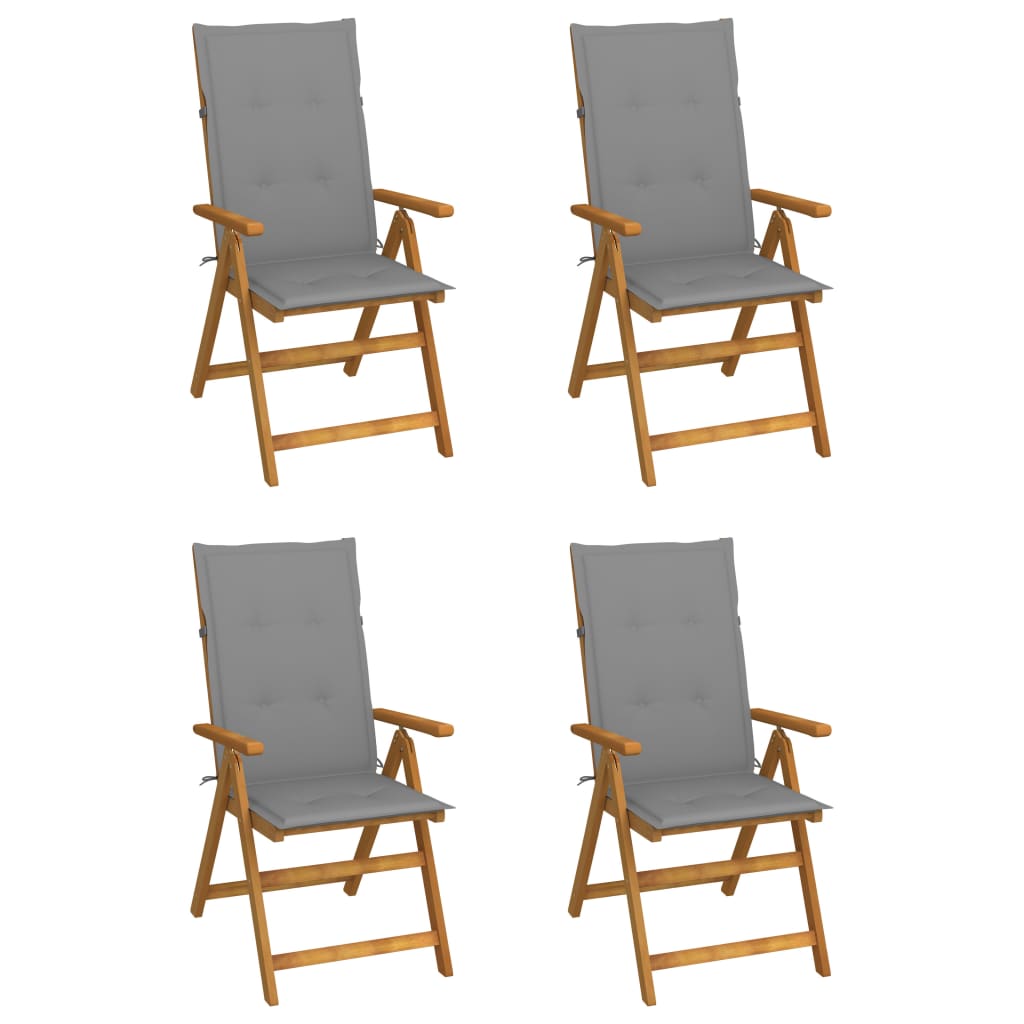 Tuinstoelen Verstelbaar Met Kussens Massief Acaciahout Grijs 4 120 x 50 x 3 cm