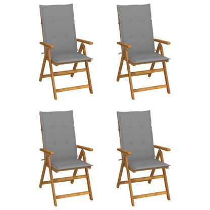 Tuinstoelen Verstelbaar Met Kussens Massief Acaciahout Grijs 4 120 x 50 x 3 cm