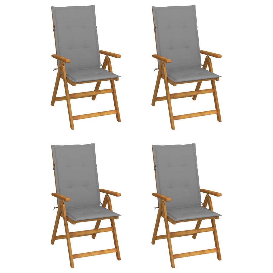 Tuinstoelen Verstelbaar Met Kussens Massief Acaciahout Grijs 4 120 x 50 x 3 cm