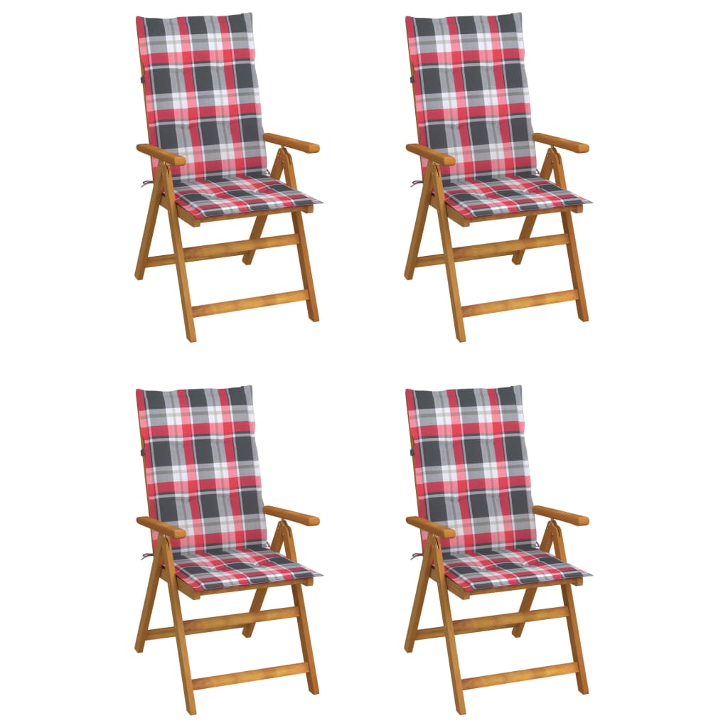 Tuinstoelen 4 st verstelbaar met kussens massief acaciahout