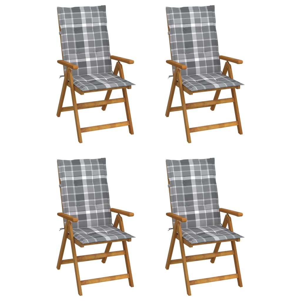 Tuinstoelen 4 st verstelbaar met kussens massief acaciahout