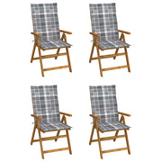 Tuinstoelen 4 st massief acaciahout verstelbaar met kussens