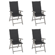 Tuinstoelen 4 st massief acaciahout verstelbaar met kussens