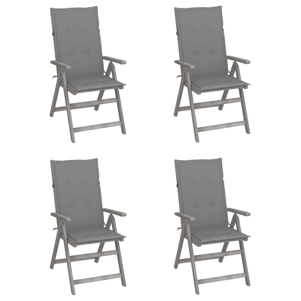 Tuinstoelen Verstelbaar Met Kussens Massief Acaciahout 4 Grijs