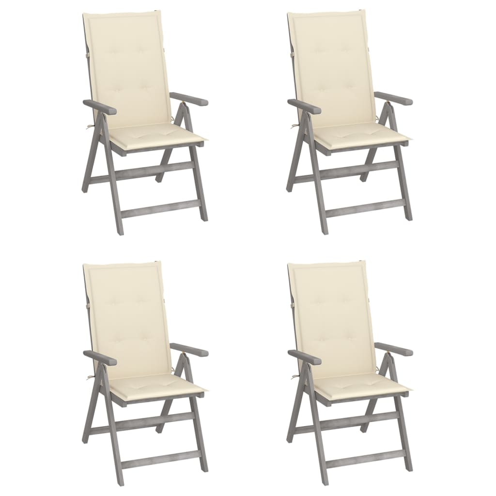 Tuinstoelen Verstelbaar Met Kussens Massief Acaciahout 4 Crème