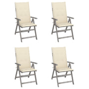 Tuinstoelen 4 st massief acaciahout verstelbaar met kussens