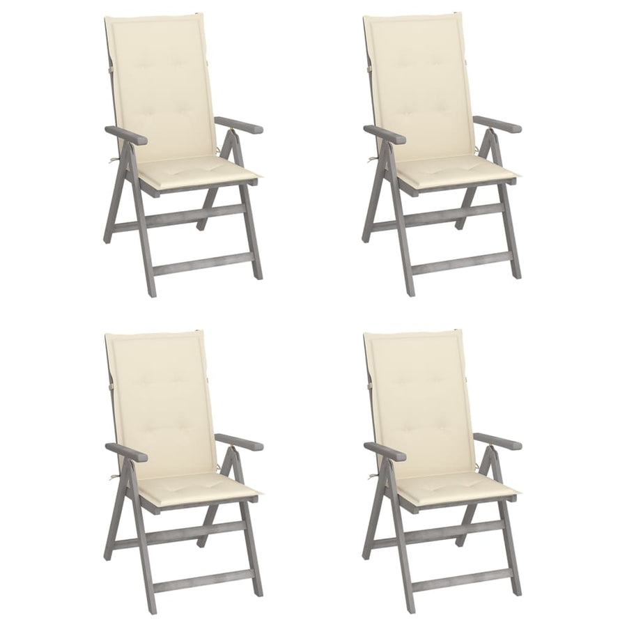 Tuinstoelen Verstelbaar Met Kussens Massief Acaciahout 4 Crème