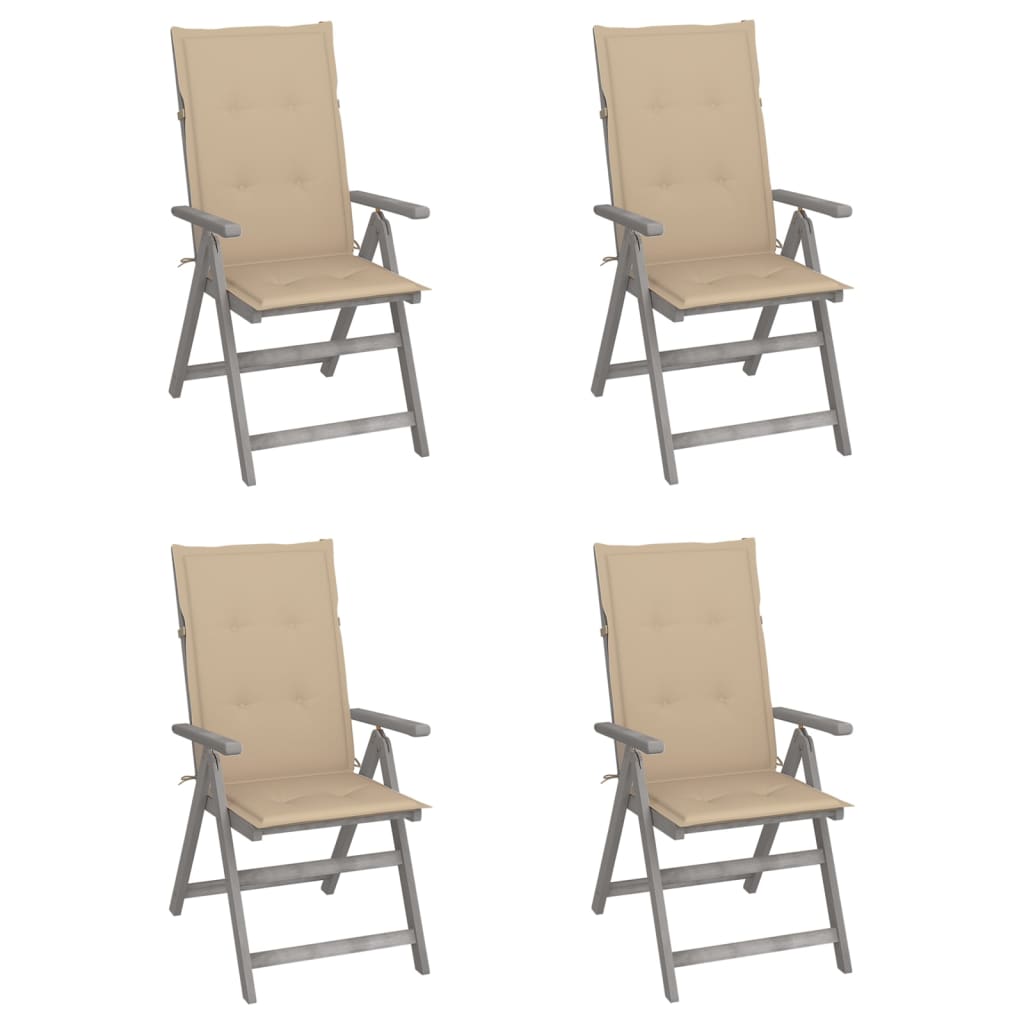 Tuinstoelen Verstelbaar Met Kussens Massief Acaciahout 4 Beige