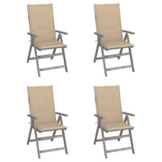 Tuinstoelen 4 st massief acaciahout verstelbaar met kussens
